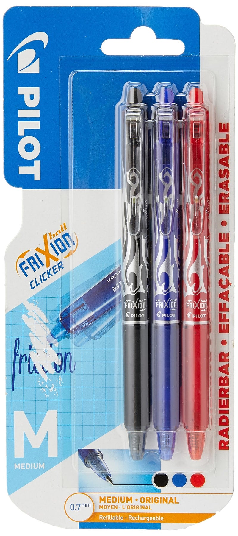 بايلوت كرة دوارة قابلة للسحب وقابلة للمسح من بايلوت فريكسيون كليكر، برأس 0.7 مم - أسود/أزرق/أحمر، عبوة من 3 قطع - Image 4